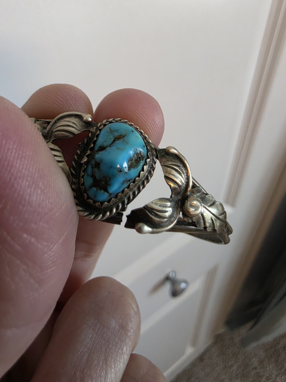 Turquoise Stone Silver Cuff Bracelet - Blue Turquoise - Picture 3 of 4